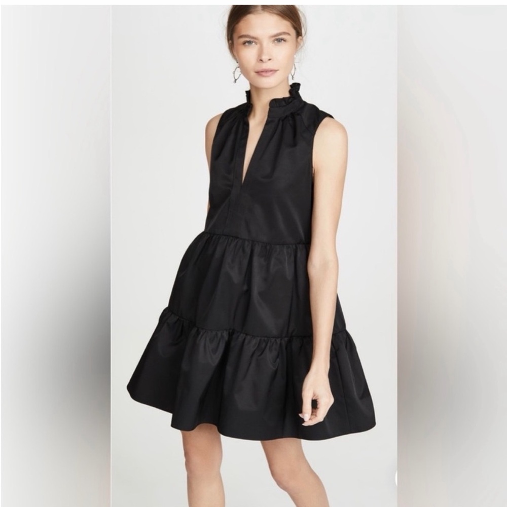 Amanda Uprichard Black Sleeveless Ruffle-Tiered Dress